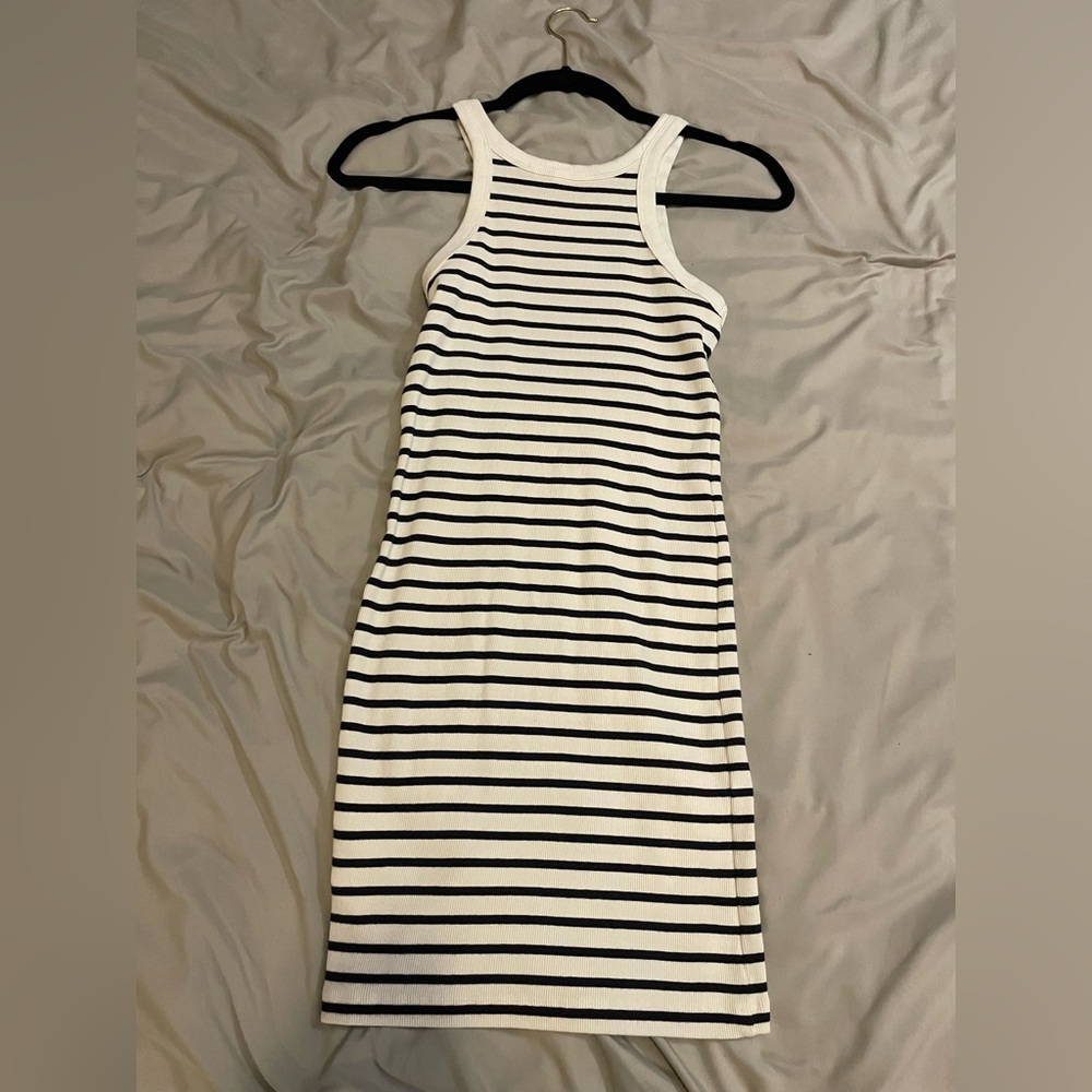 H&M Black and White Striped Midi Dress
